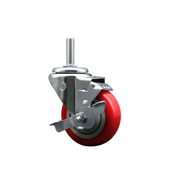 Service Caster 35 Inch Red Polyurethane Wheel Swivel 58 Inch Threaded Stem Caster with Brake SCC SCC-TS20S3514-PPUB-RED-TLB-58212 - main